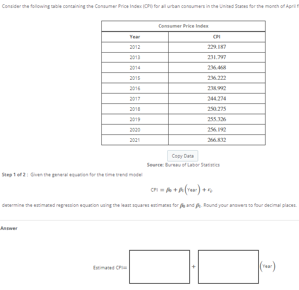 Consider the following table containing the