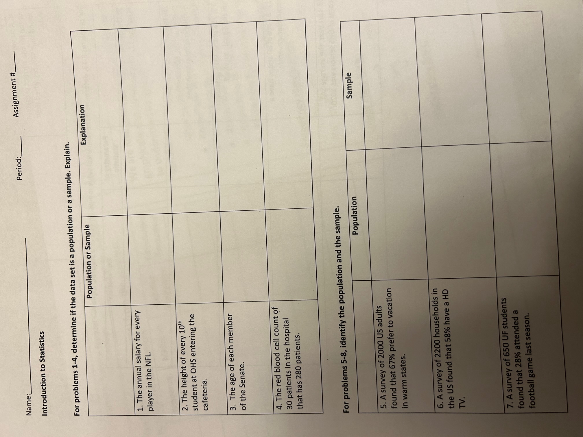 Name: Period: Assignment #_ Introduction to