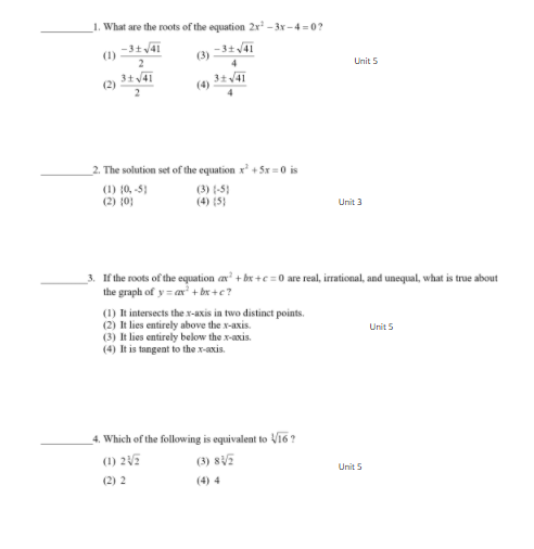 I. What are the roots of the equation 2x-3x-4=0?