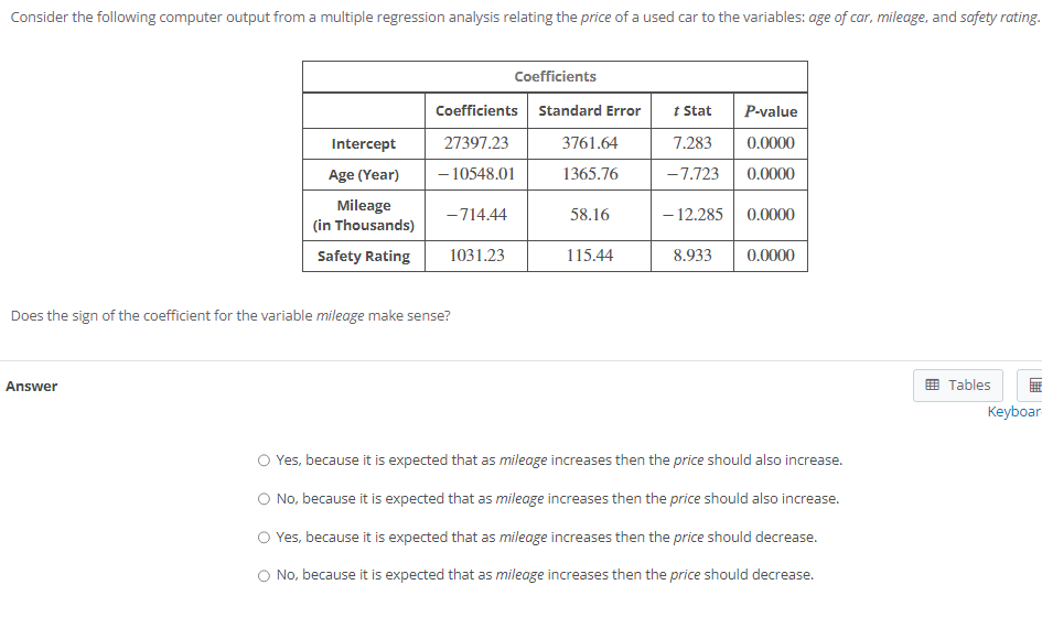Consider the following computer output from a