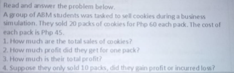 Read and answer the problem below. A group of ABM