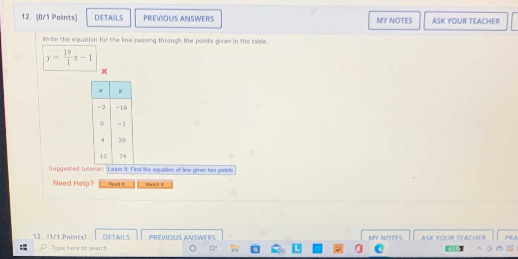 12. [0/1 Points] DETAILS PREVIOUS ANSWERS MY
