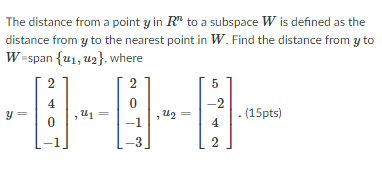 Thanks For the Help The distance from a point y