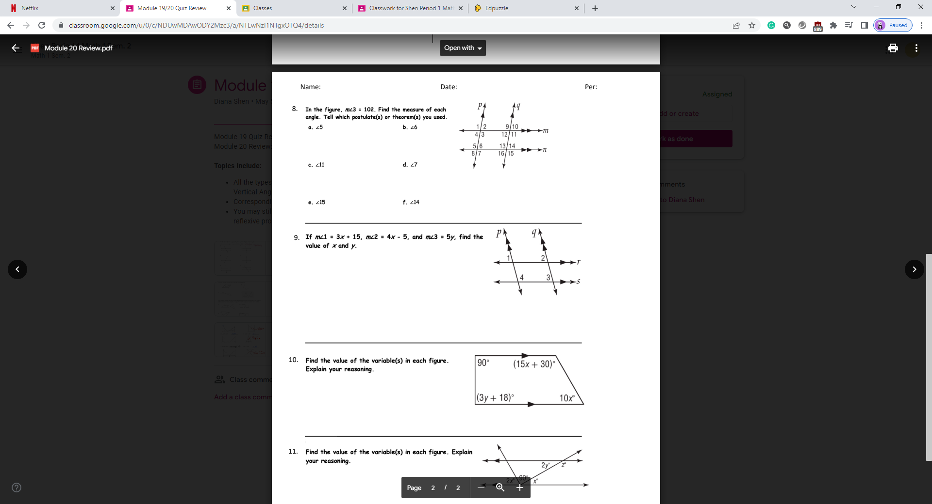 N Netflix x Module 19/20 Quiz Review * Classes x