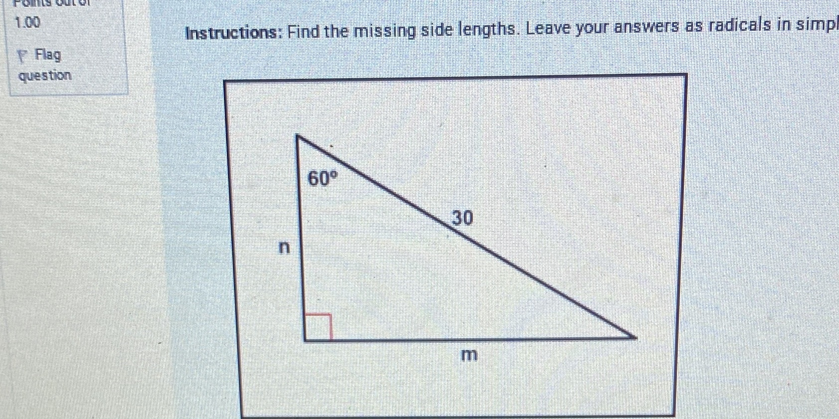 Find m and n 1.00 Instructions: Find the missing