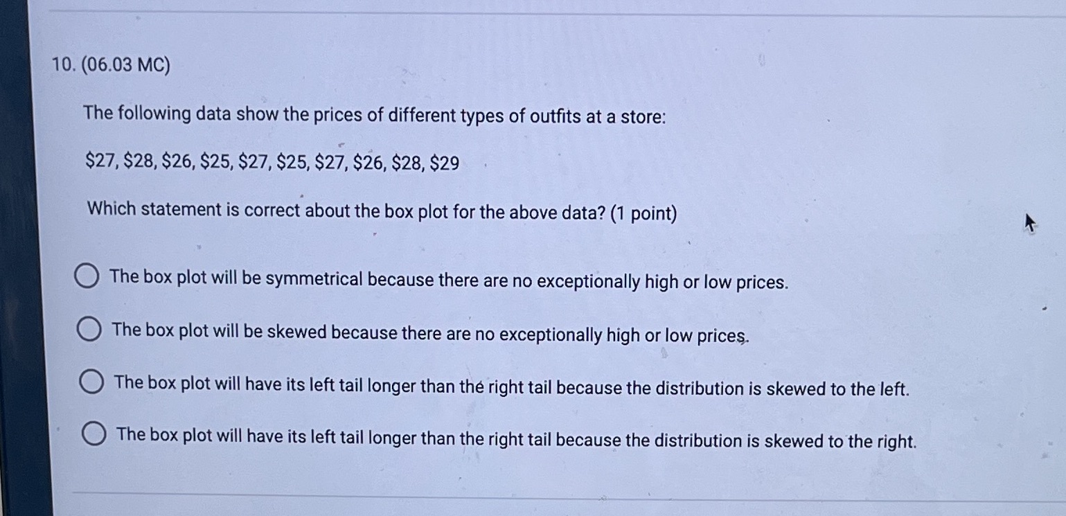 10. (06.03 MC) The following data show the prices