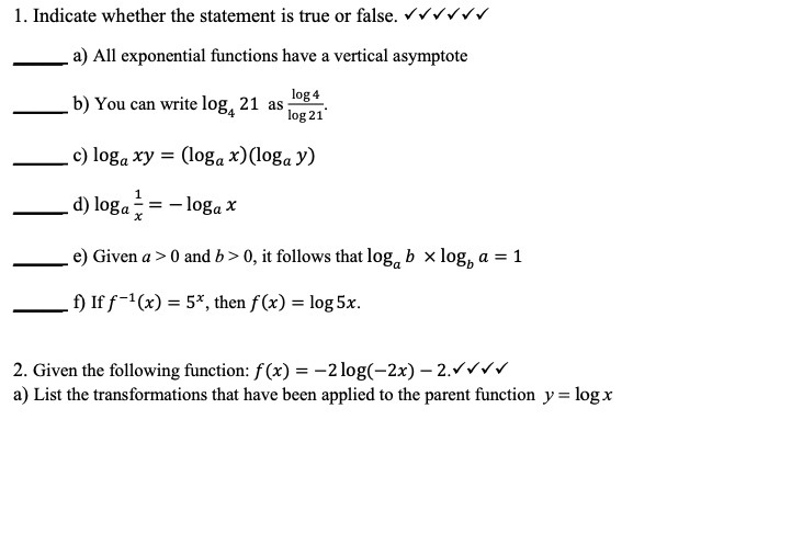 1. Indicate whether the statement is true or
