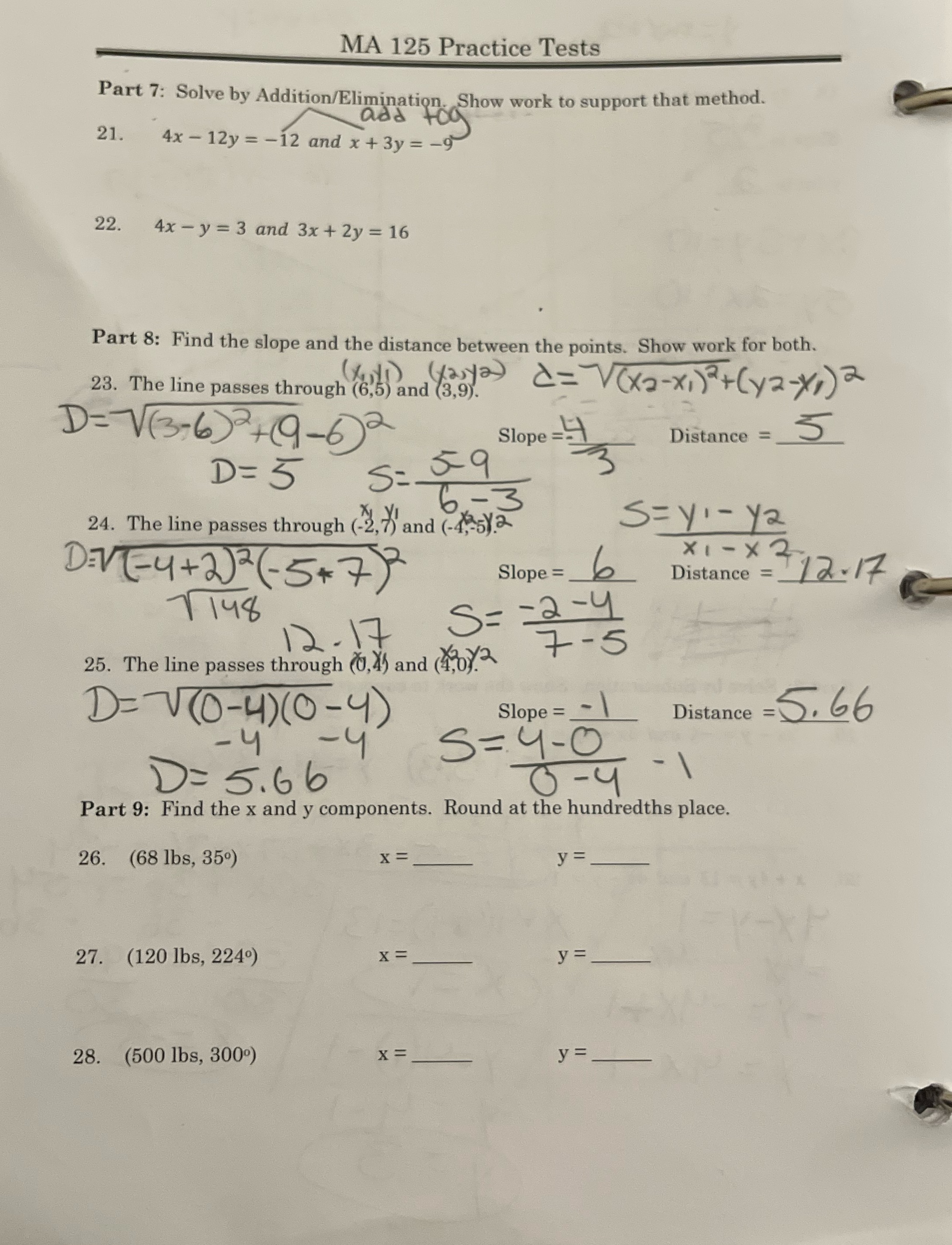 MA 125 Practice Tests Part 7: Solve by