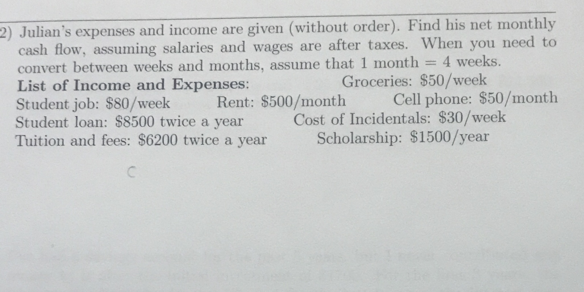 What is the answer? 2) Julian's expenses and