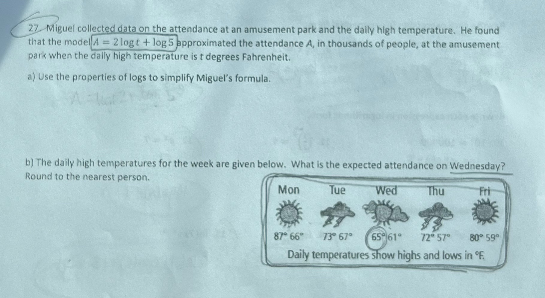 27. Miguel collected data on the attendance at an