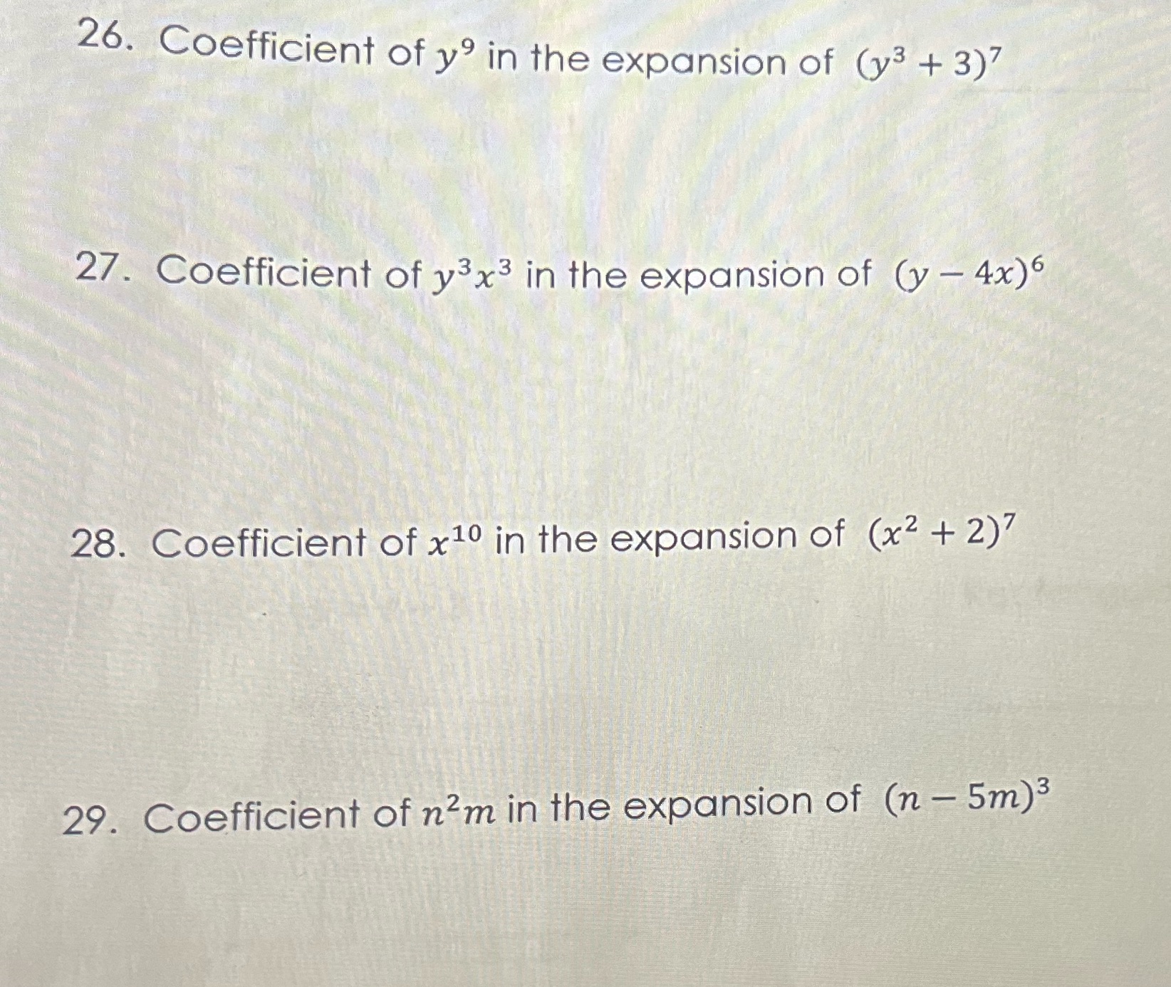How do you find the coefficients for 26-29 26.
