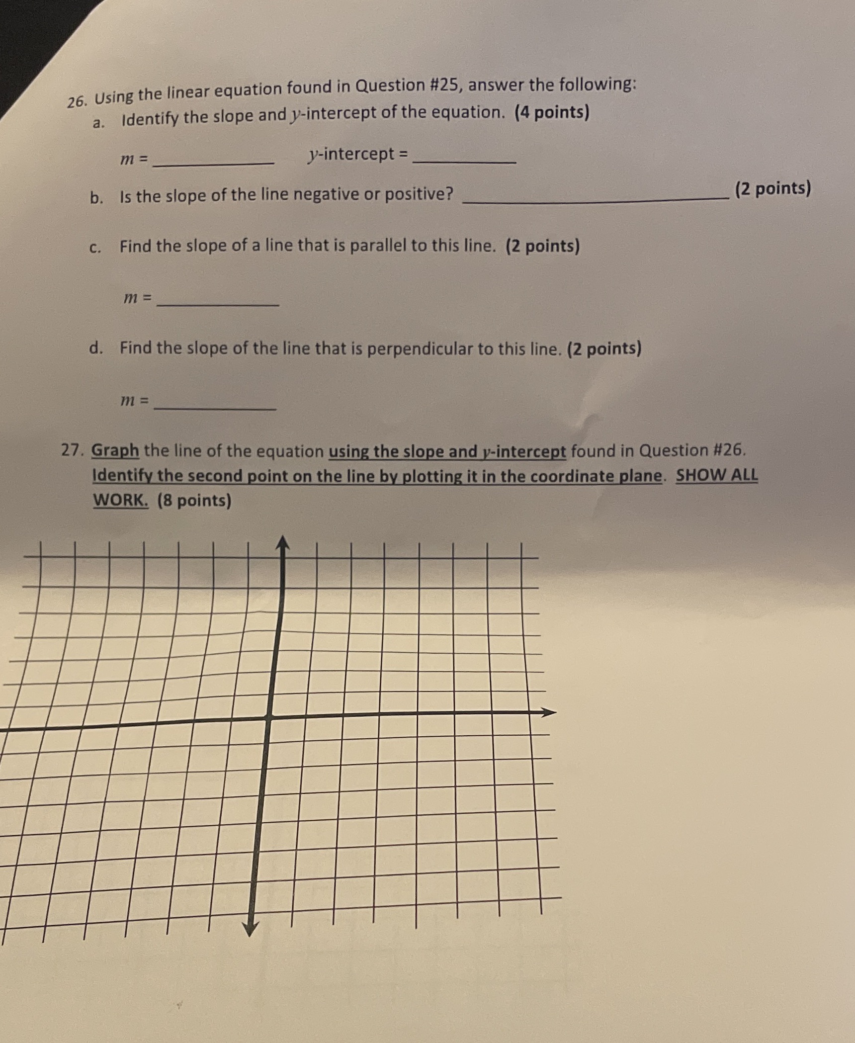 Y=1/5x+1 26. Using the linear equation found in