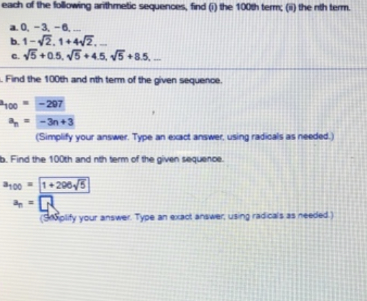 each of the following anthmetic sequences, find