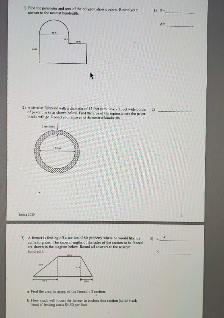 geometry solving 1) Find the perimeter and area