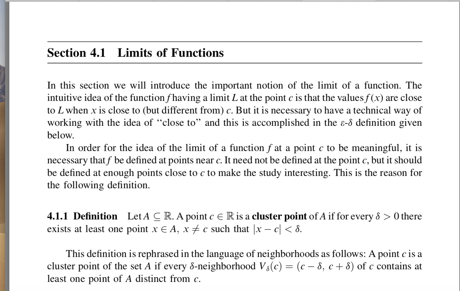 Apply Section 4.1 of "Intro to Real Analysis" by