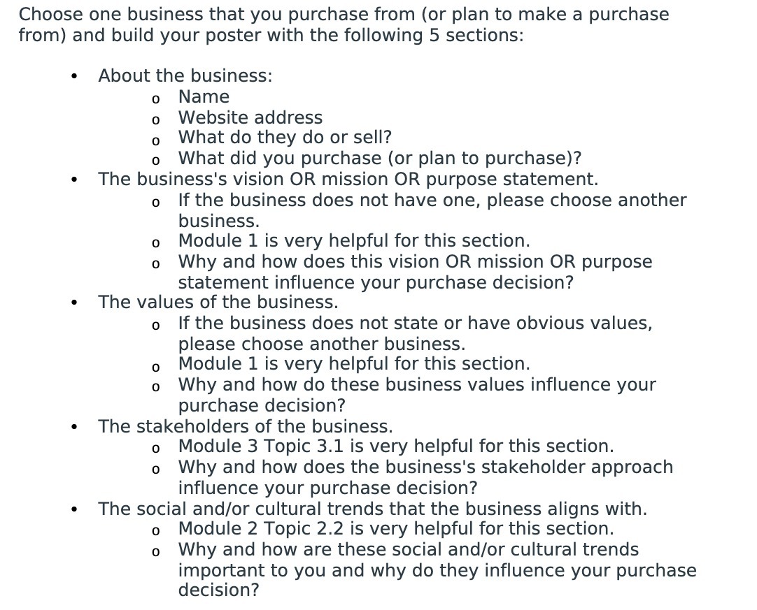 Choose one business that you purchase from (or