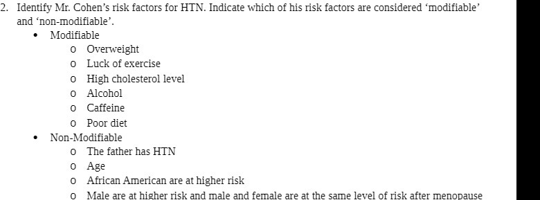 2. Identify Mr. Cohen's risk factors for