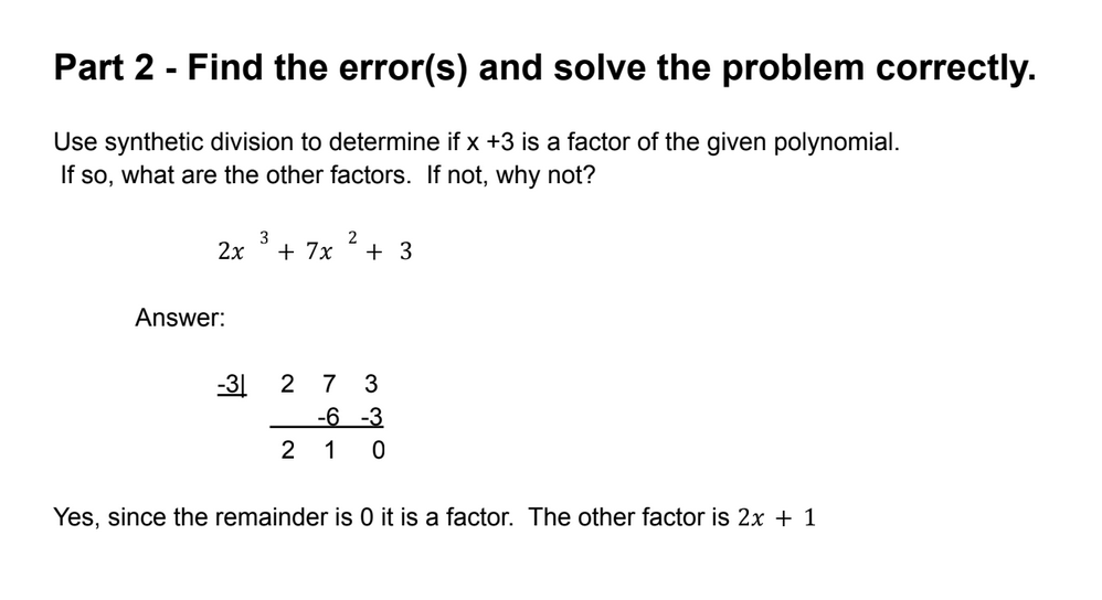 Part 2 - Find the error(s) and solve the problem