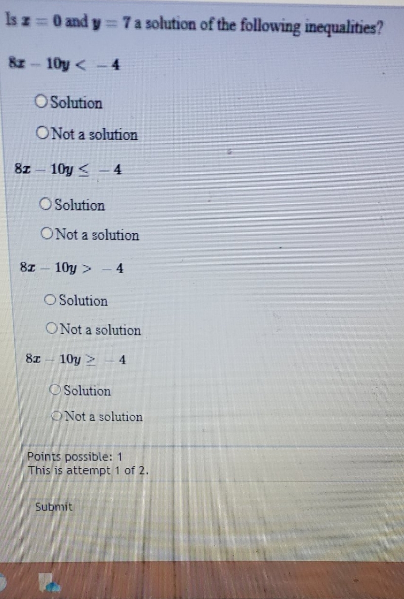 need help please Is I = 0 and y = 7 a solution of