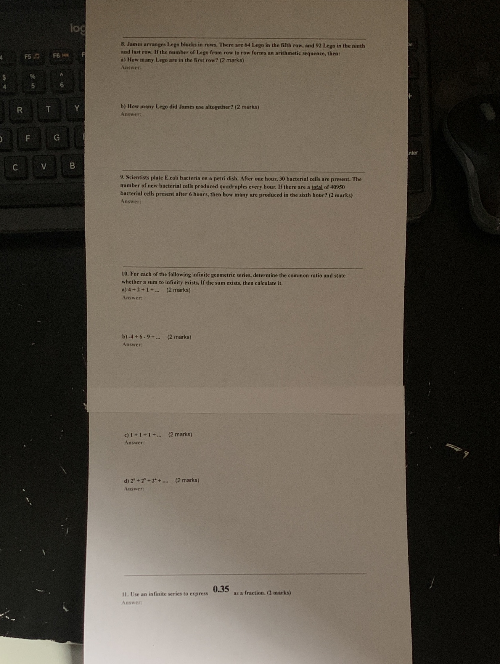 8. James arranges Lego blocks in rows. There are