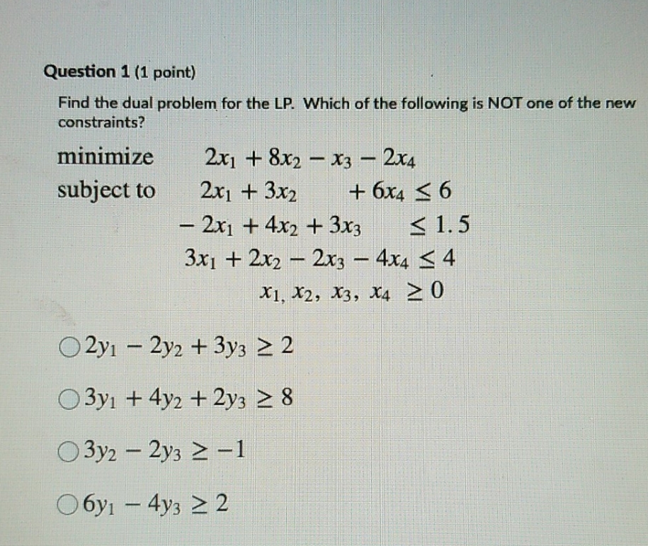 solve no work needed Question 1 (1 point) Find