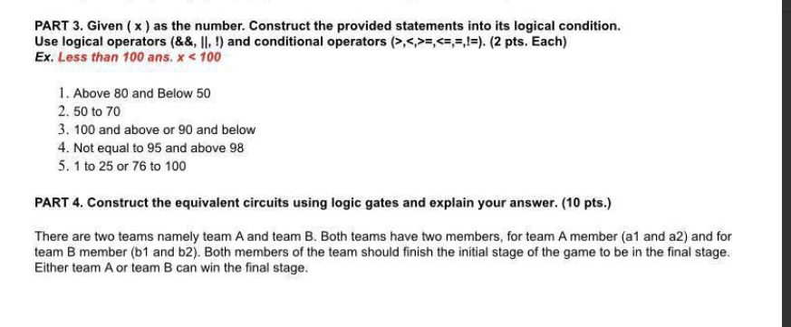 PART 3. Given ( x ) as the number. Construct the