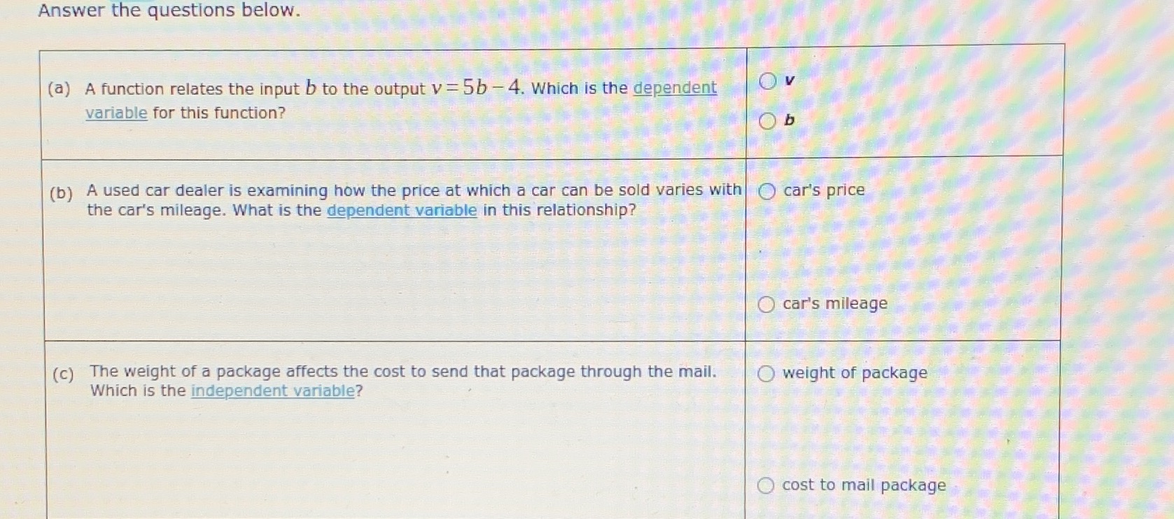 Answer the questions below. (a) A function