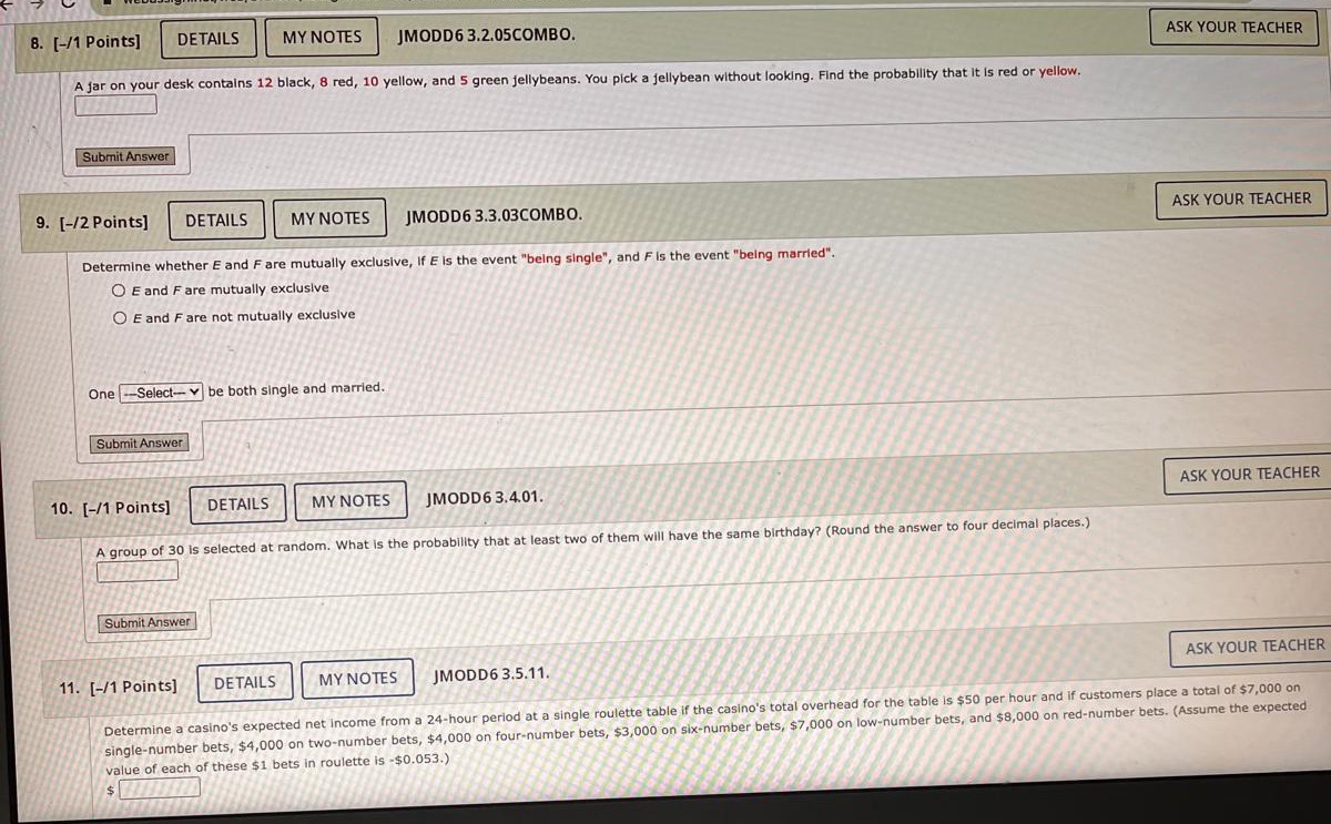 Kindly assist with number 8-11 8. [-/1 Points]