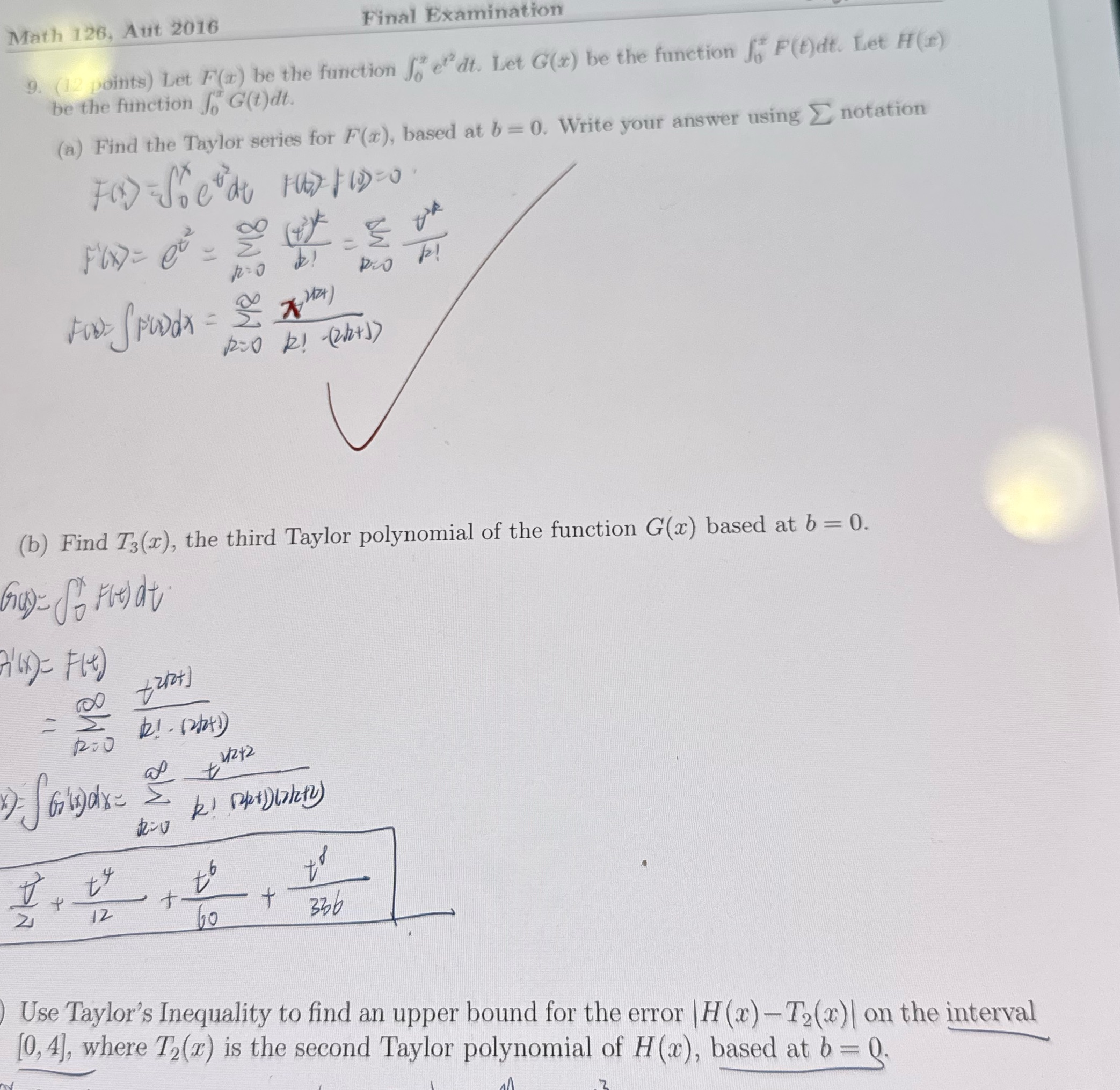 Math 126, Aut 2016 Final Examination 9. (12