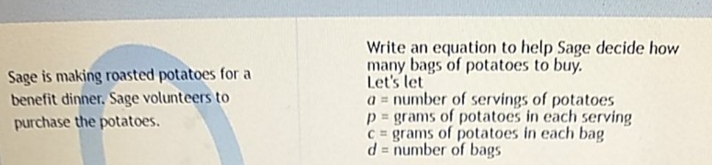 please help Write an equation to help Sage decide