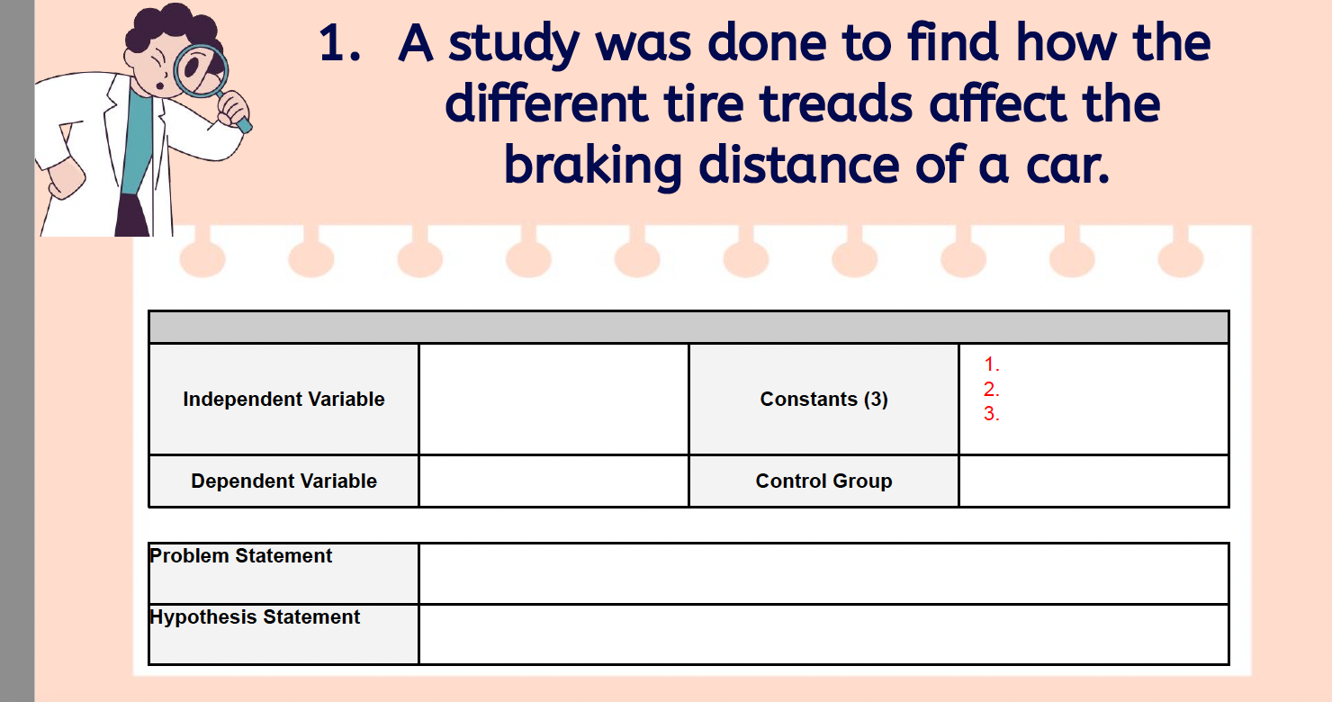1. A study was done to find how the different