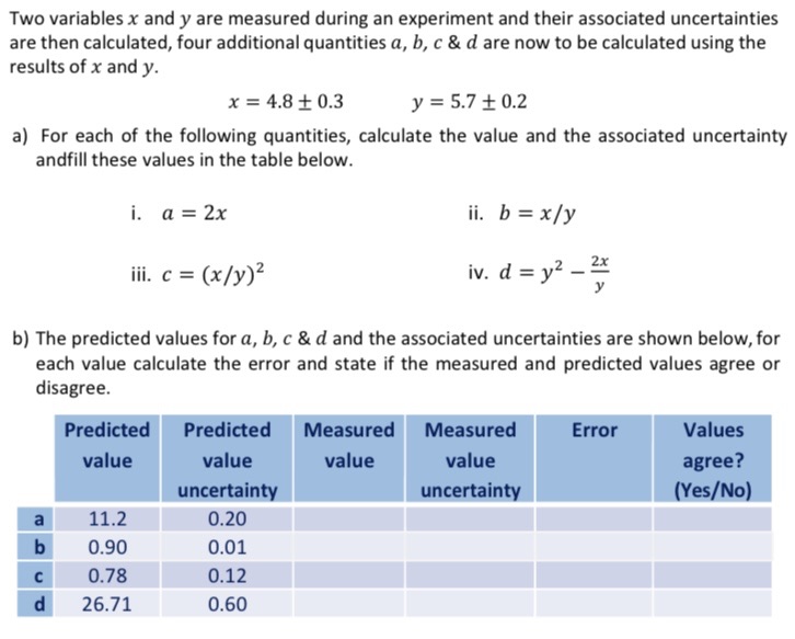 Two variables x and y are measured during an