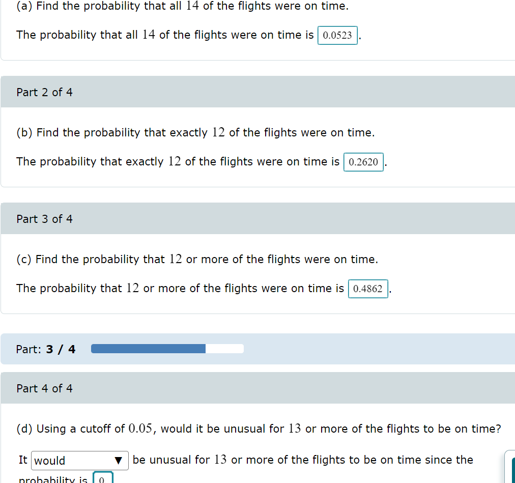 d) Using a cutoff of 0.05 , would it be unusual