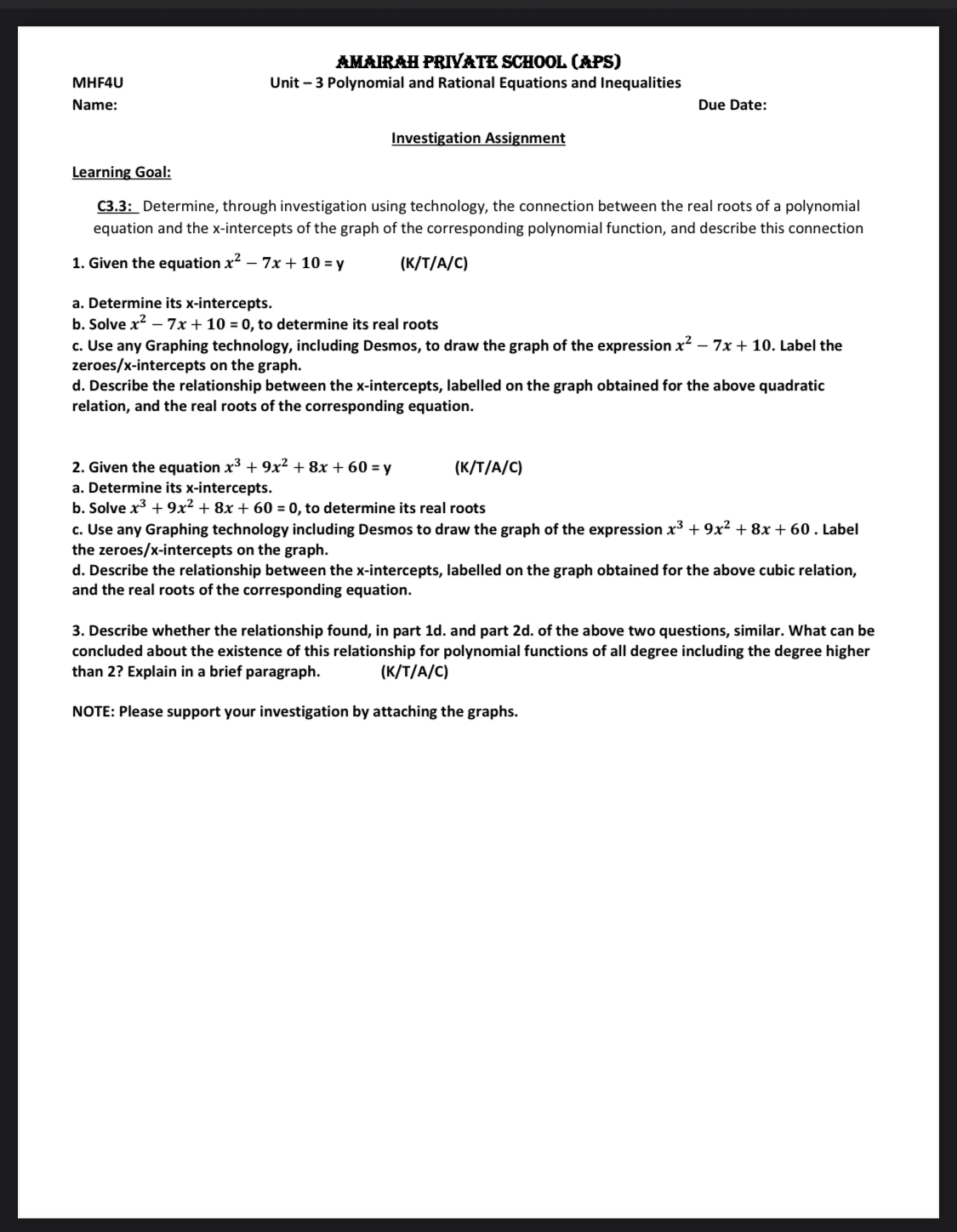 W PRIVATE 5011001. tars) Unit 3 Polynomial and