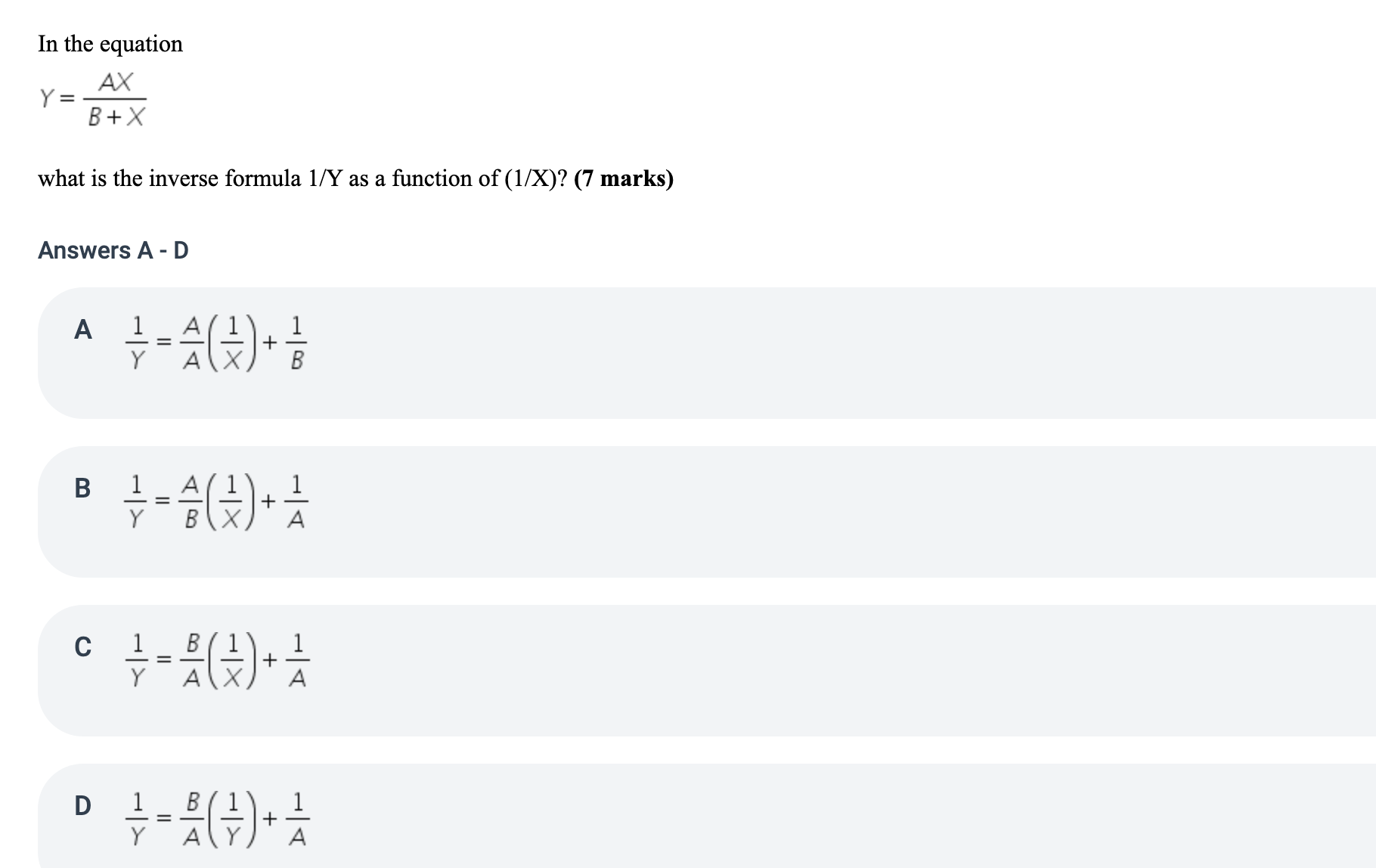 In the equation AX Y: B+X what is the inverse