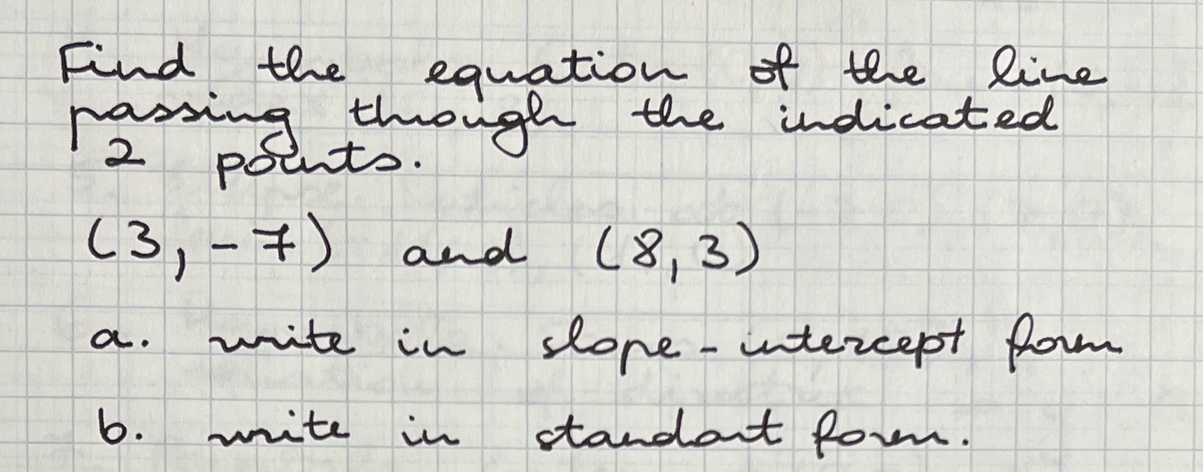 Find the equation of the live passing through the