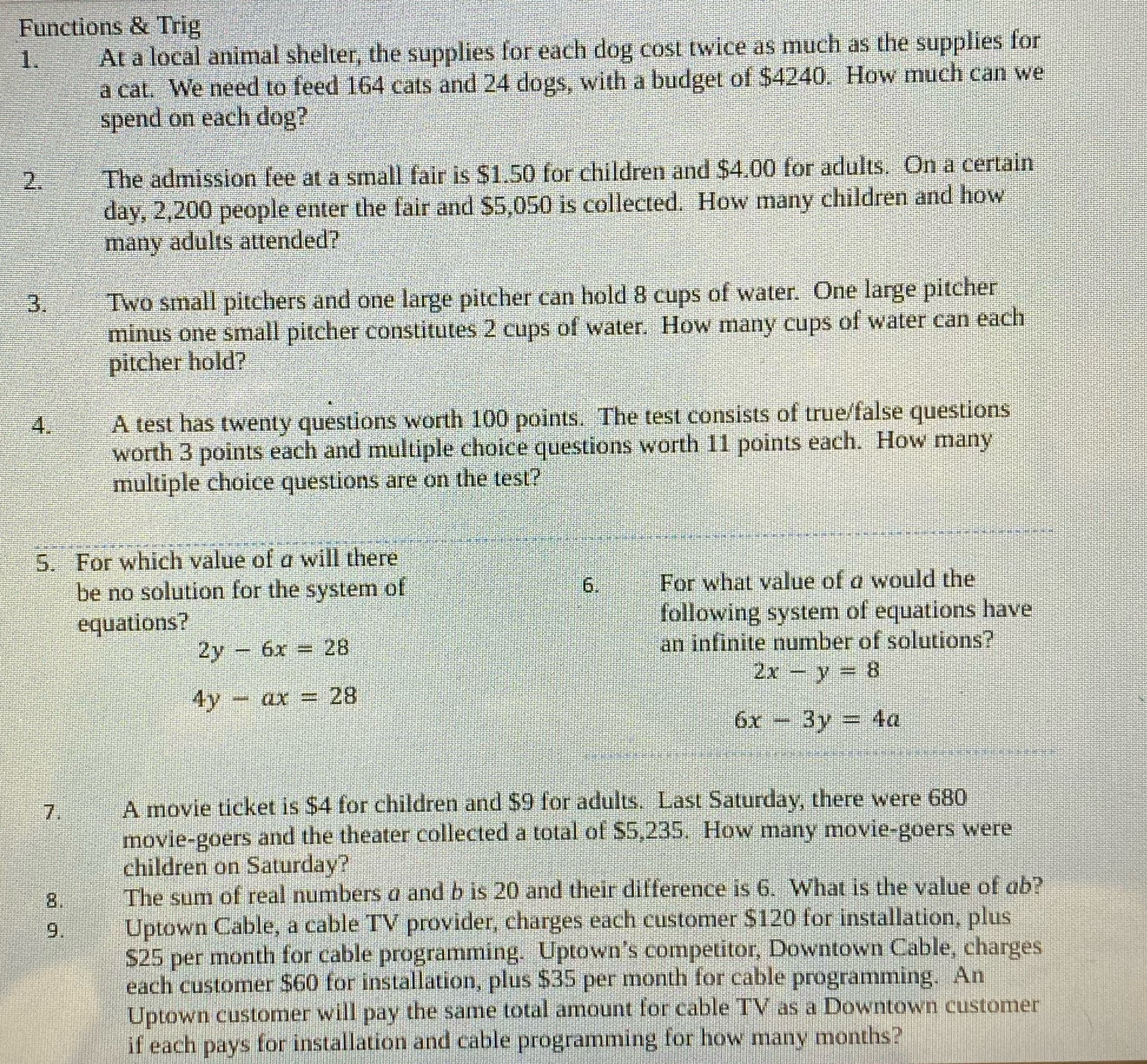 Functions and Trig Functions & Trig At a local