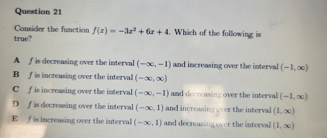 no extra detail Question 21 Consider the function
