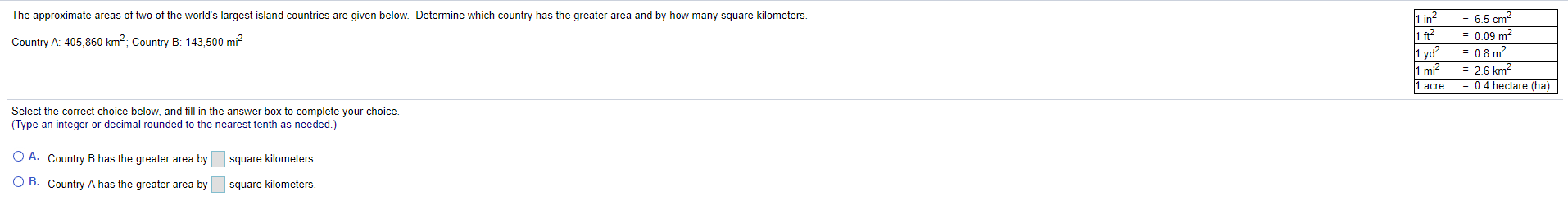 Question help please. The approximate areas of