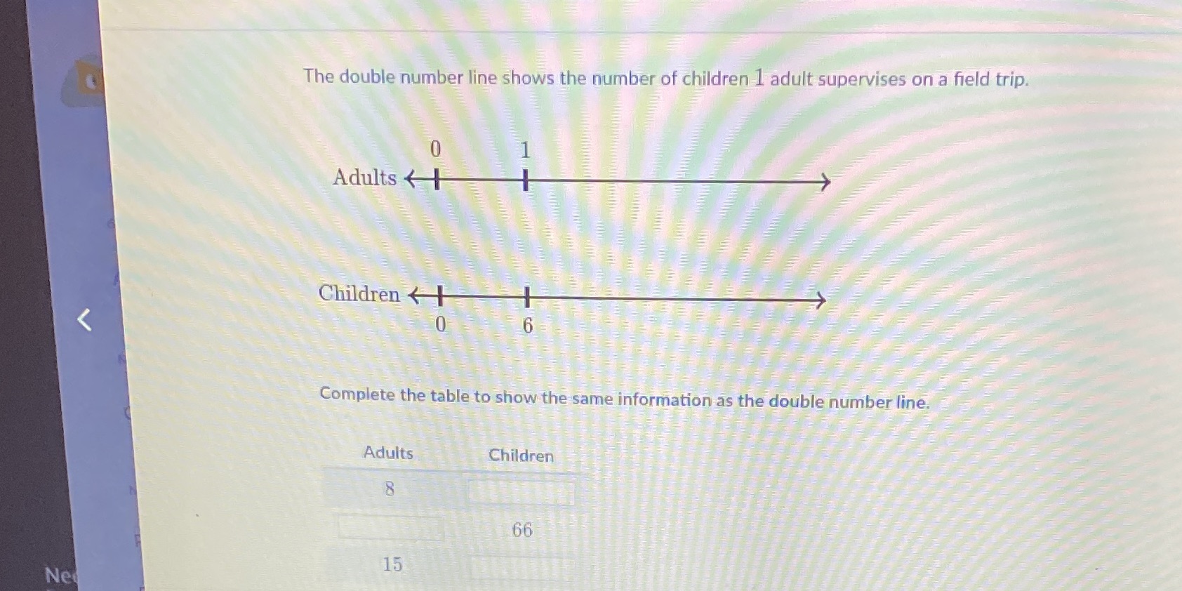 The double number line shows the number of
