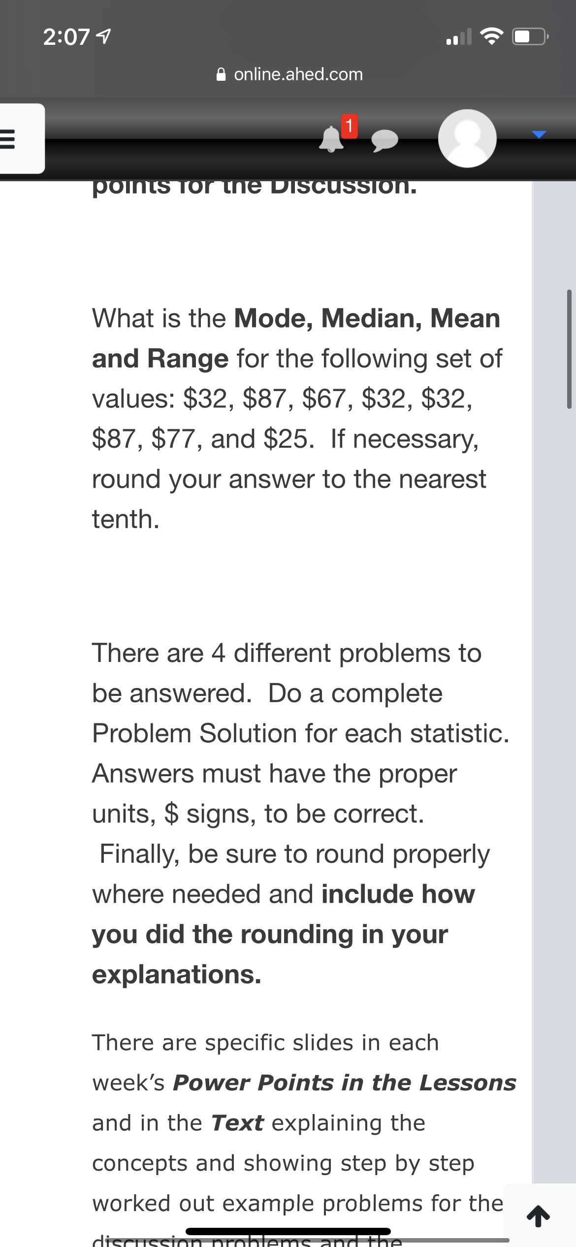What is the Mode, Median, Mean and Range for the