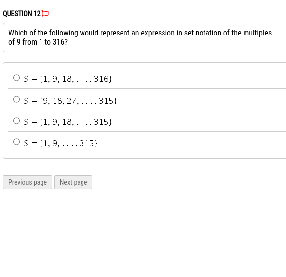 QUESTION 8 Which of the following would represent