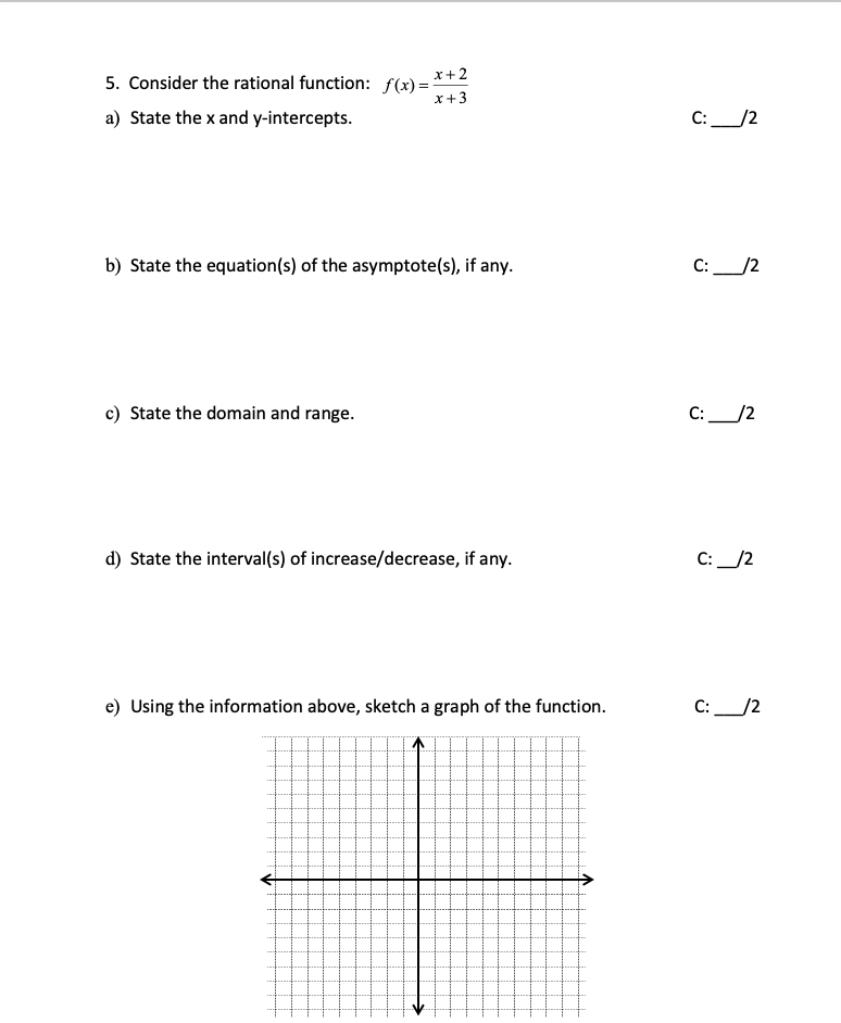 Question 5: 5. Consider the rational function: