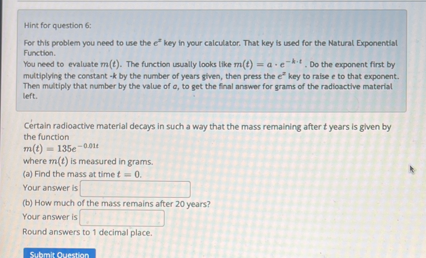 Introduction to exponential functions Hint for