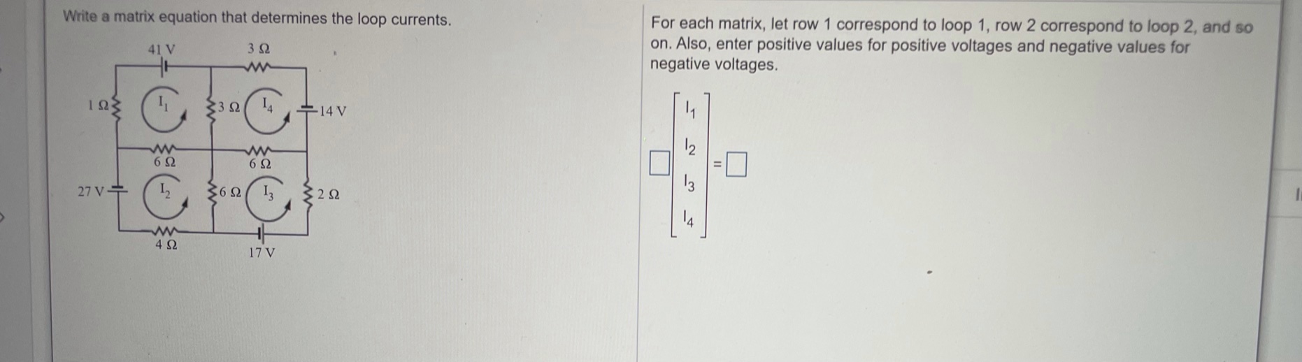 Question 1. Write a matrix equation that