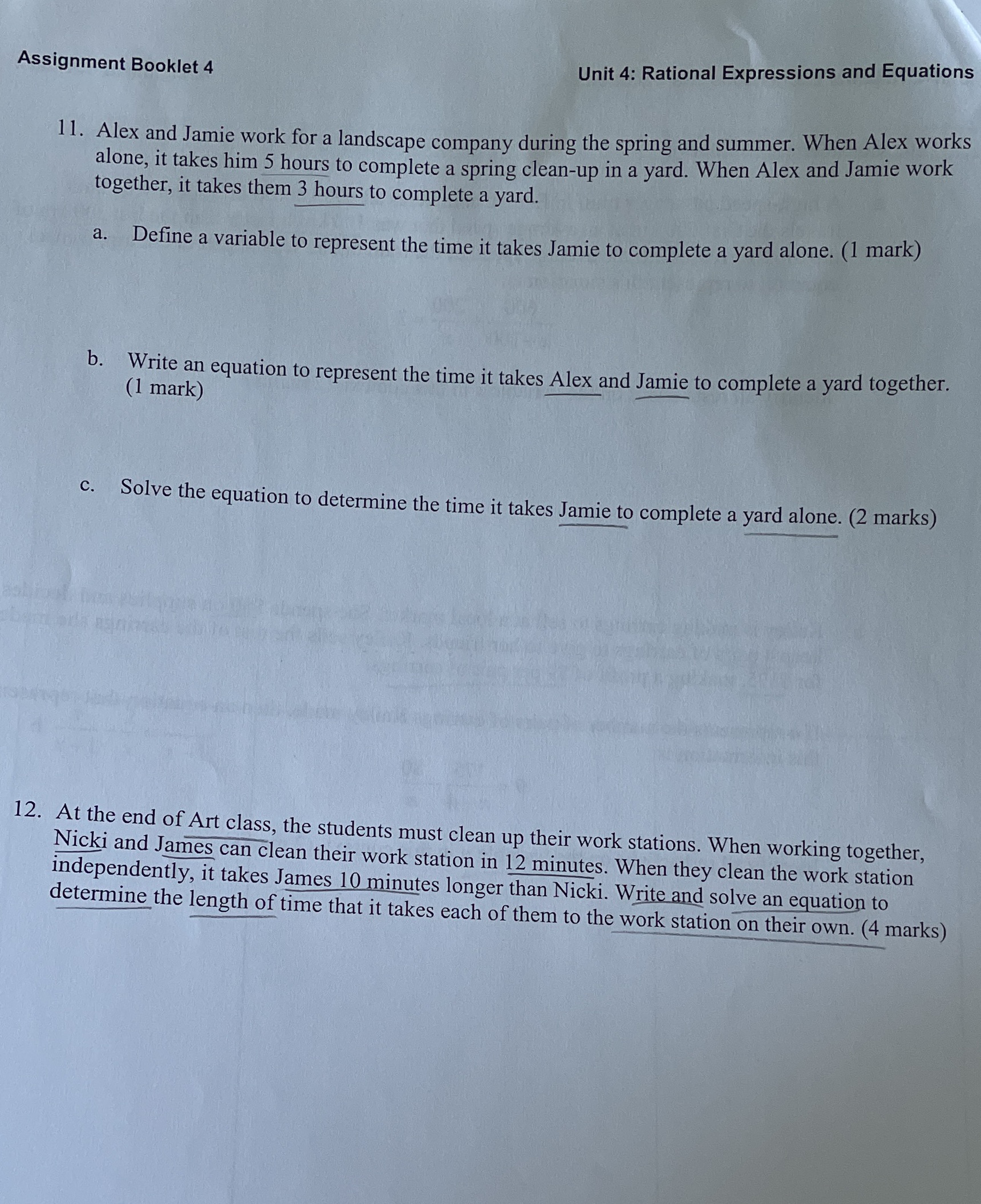 Unit 4: Rational Expressions and Equations