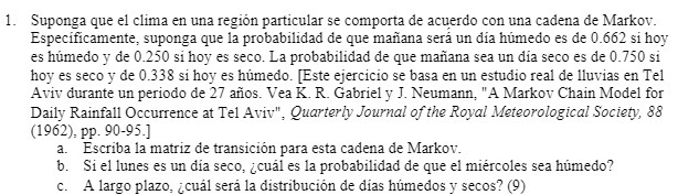 1. Suponga que el clima en una region particular
