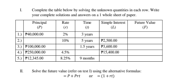 Solve the future value (refer on test I) using