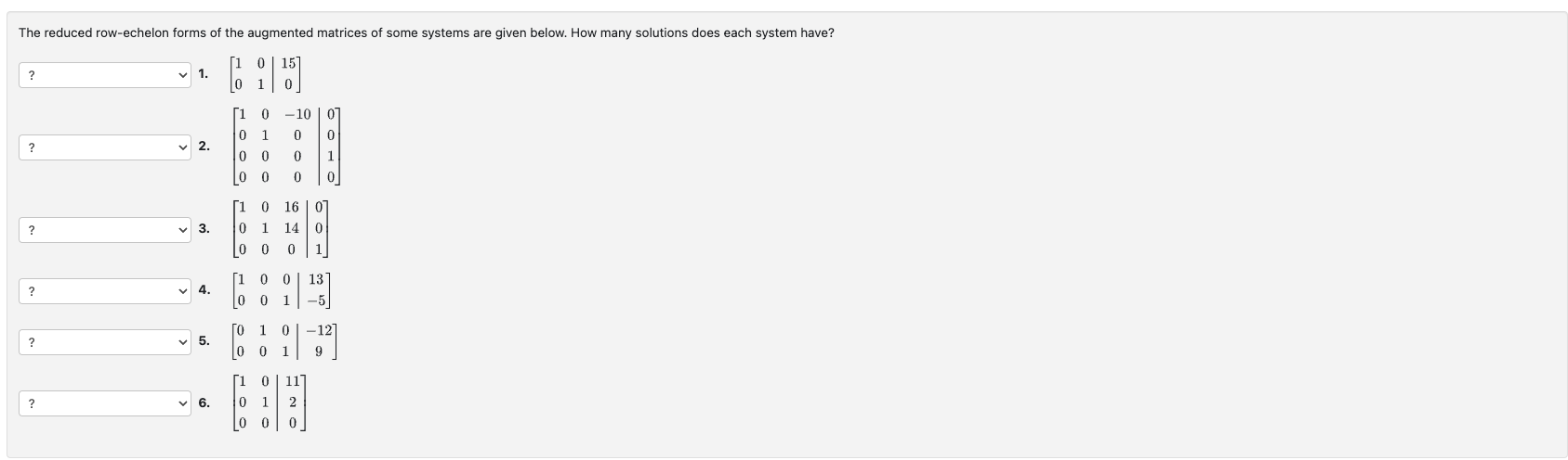 The reduced row-echelon forms of the augmented
