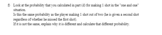 f) Look at the probability that you calculated in